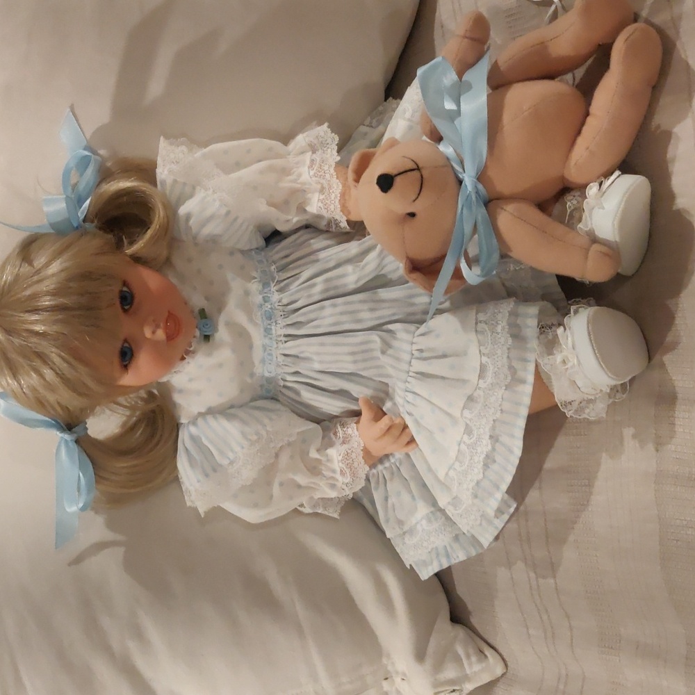 Vintage Jerri Dolls 21" vinyl doll cloth body With Teddy Bear